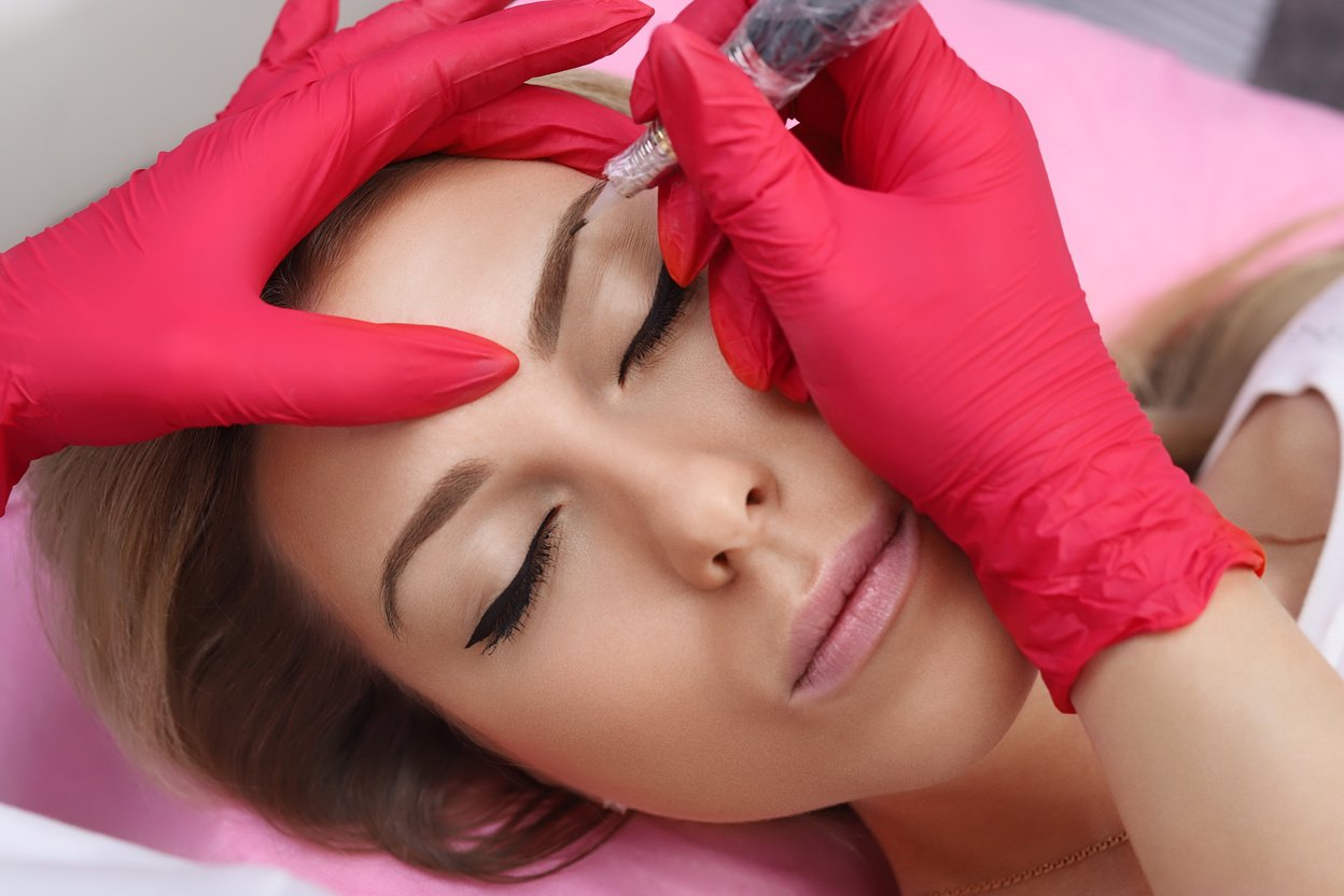 Permanent Make-up on her brow.